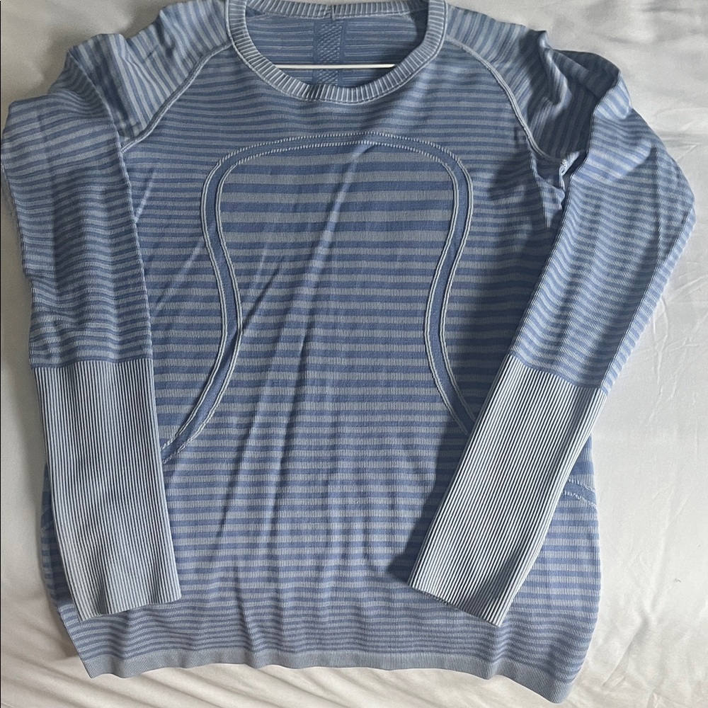 lululemon athletica Blue Striped Crewneck Sweatshirt